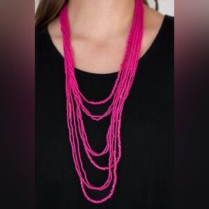 Multi-Strand Hot Pink Beaded Necklace - Women Jewelry